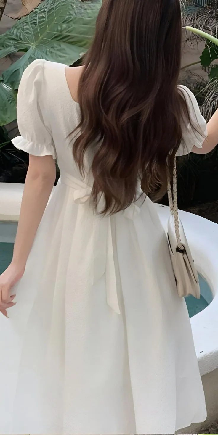 A Line White Short Sleeves Evening Gowns, Party Prom Dress    fg7464