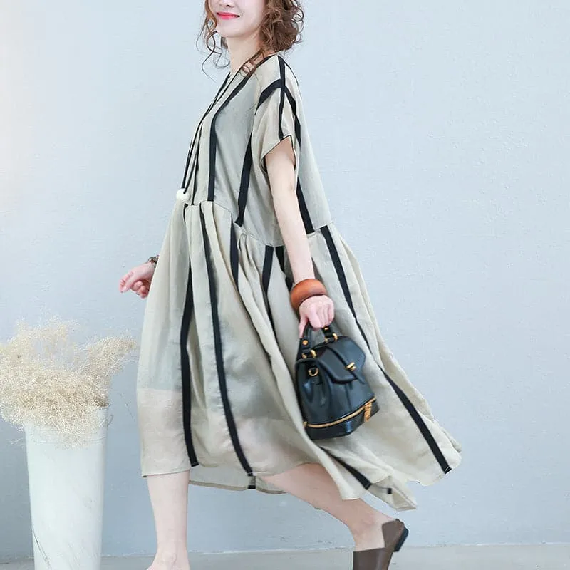 baggy striped Chiffon caftans oversized asymmetric hem Chiffon gown vintage o neck kaftans