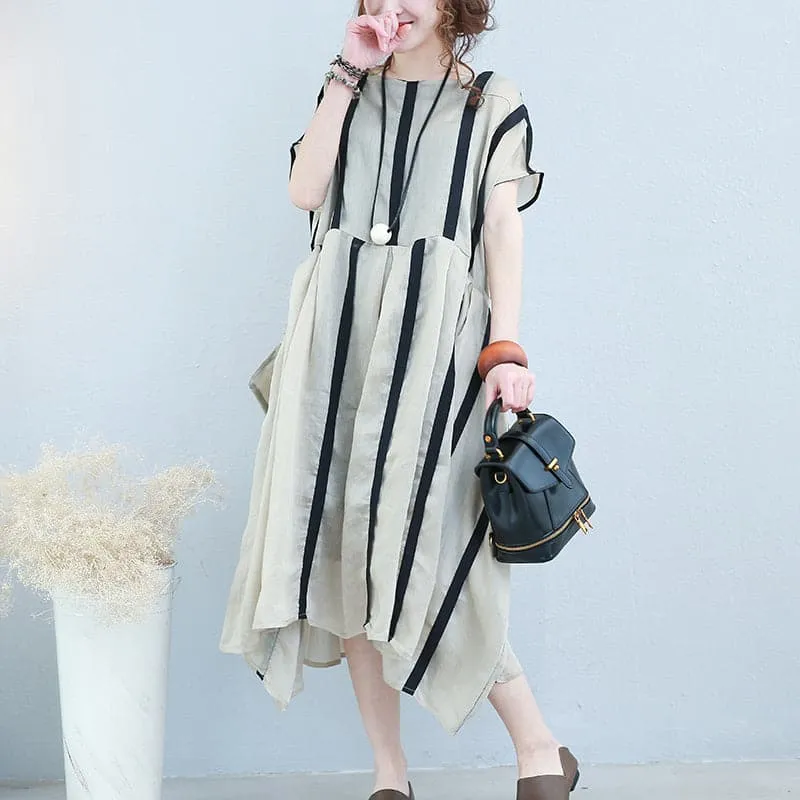 baggy striped Chiffon caftans oversized asymmetric hem Chiffon gown vintage o neck kaftans