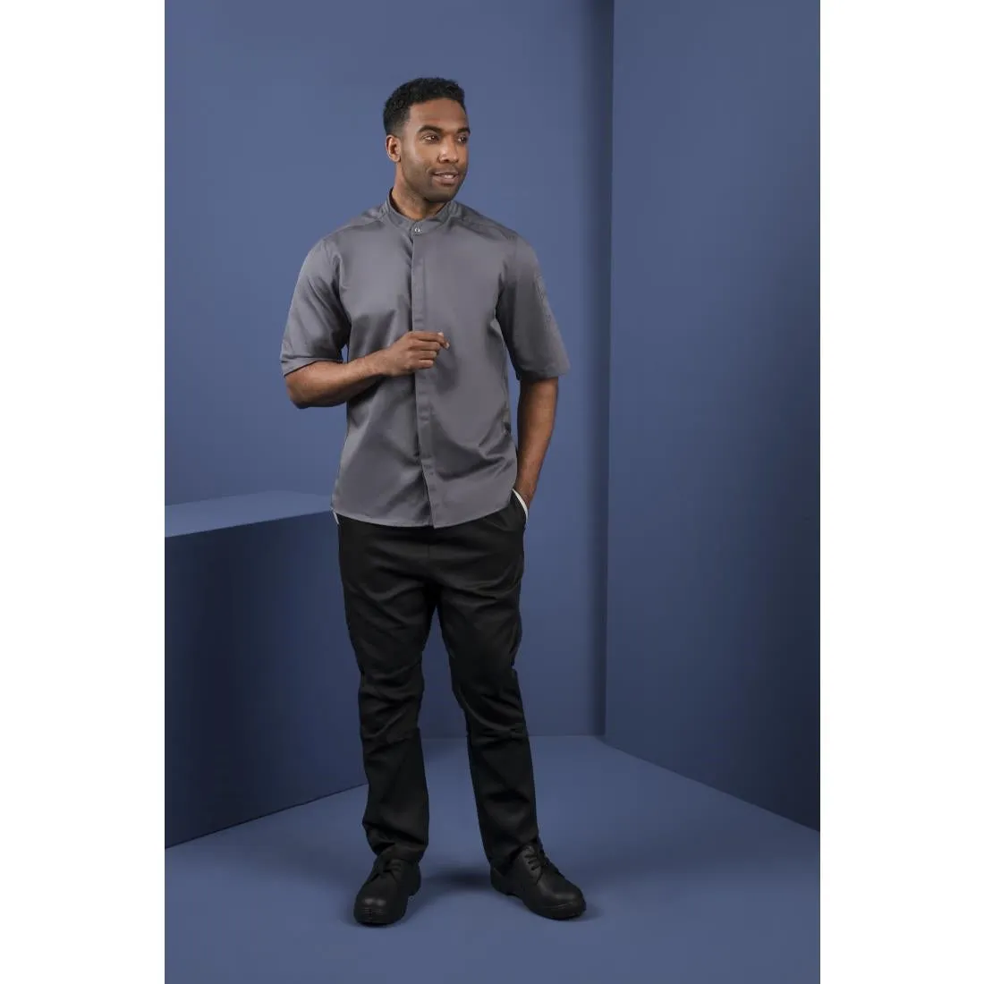 BB712-L Southside Band Collar Chefs Jacket Charcoal Size L