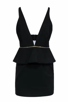 Bec & Bridge - Black Mini Dress w/ Deep V-Neck & Removable Peplum Sz 6