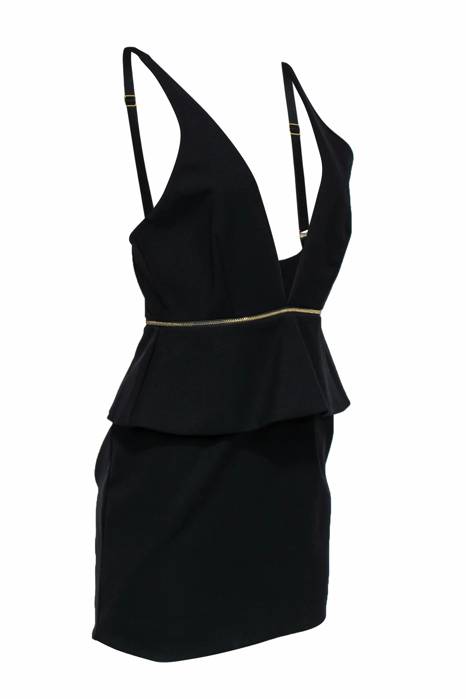 Bec & Bridge - Black Mini Dress w/ Deep V-Neck & Removable Peplum Sz 6