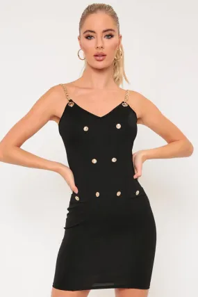 Black Chain Detail Military Dress