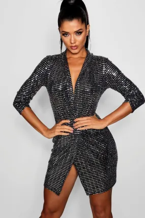 Boohoo mini metallic jacket dress, silver
