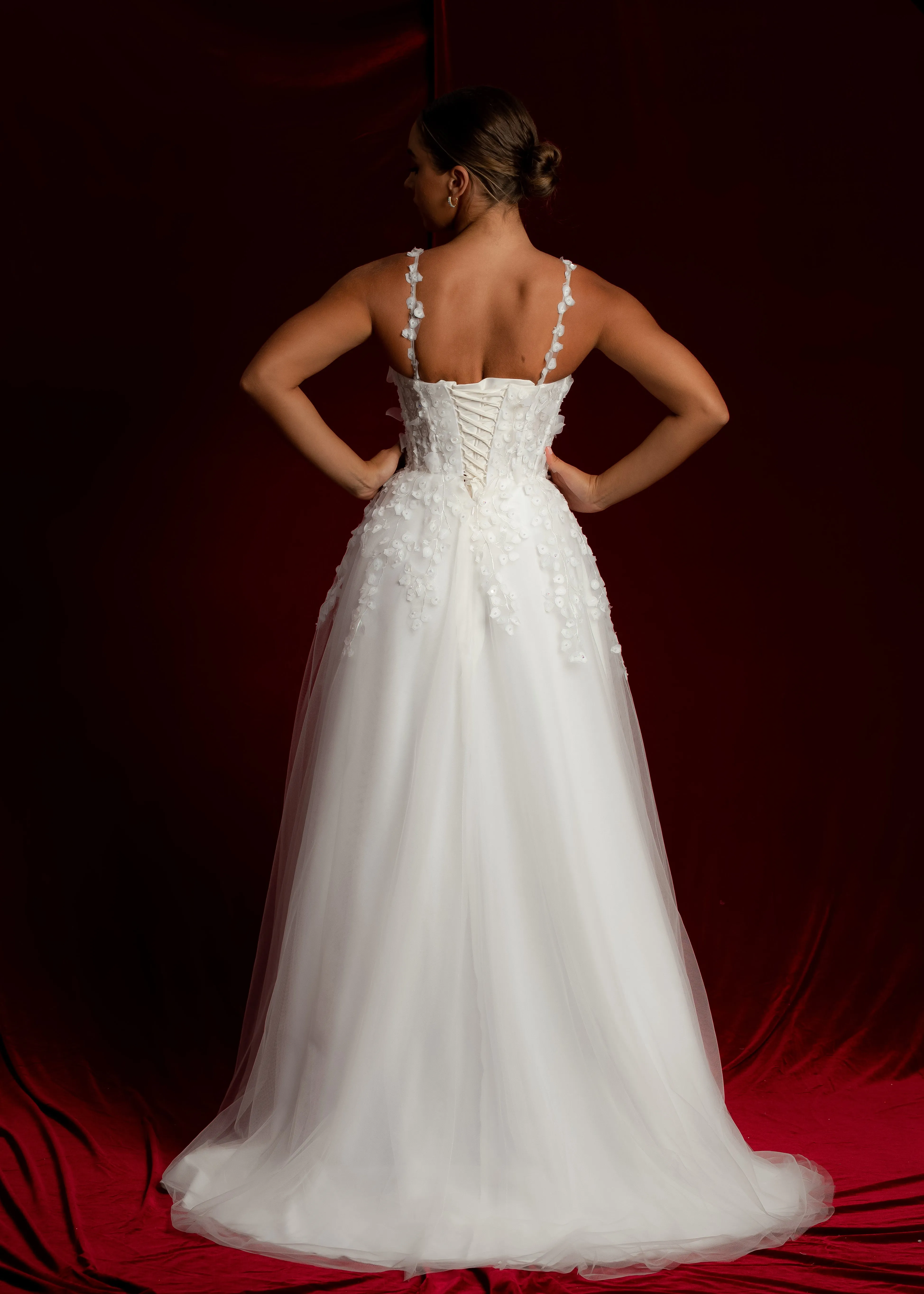 bustier top floral details tulle dress with 3D flowers