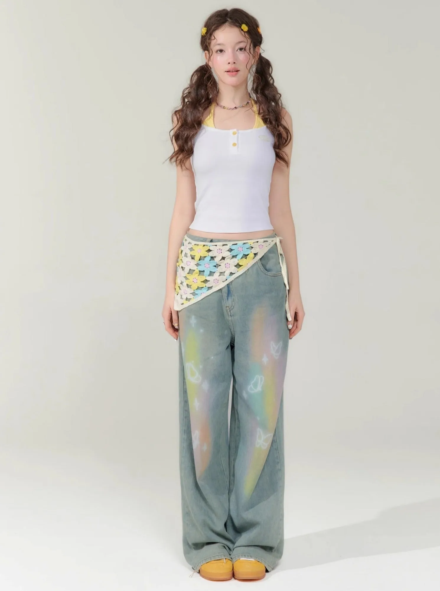 Butterfly High Waist Wide-Leg Pants