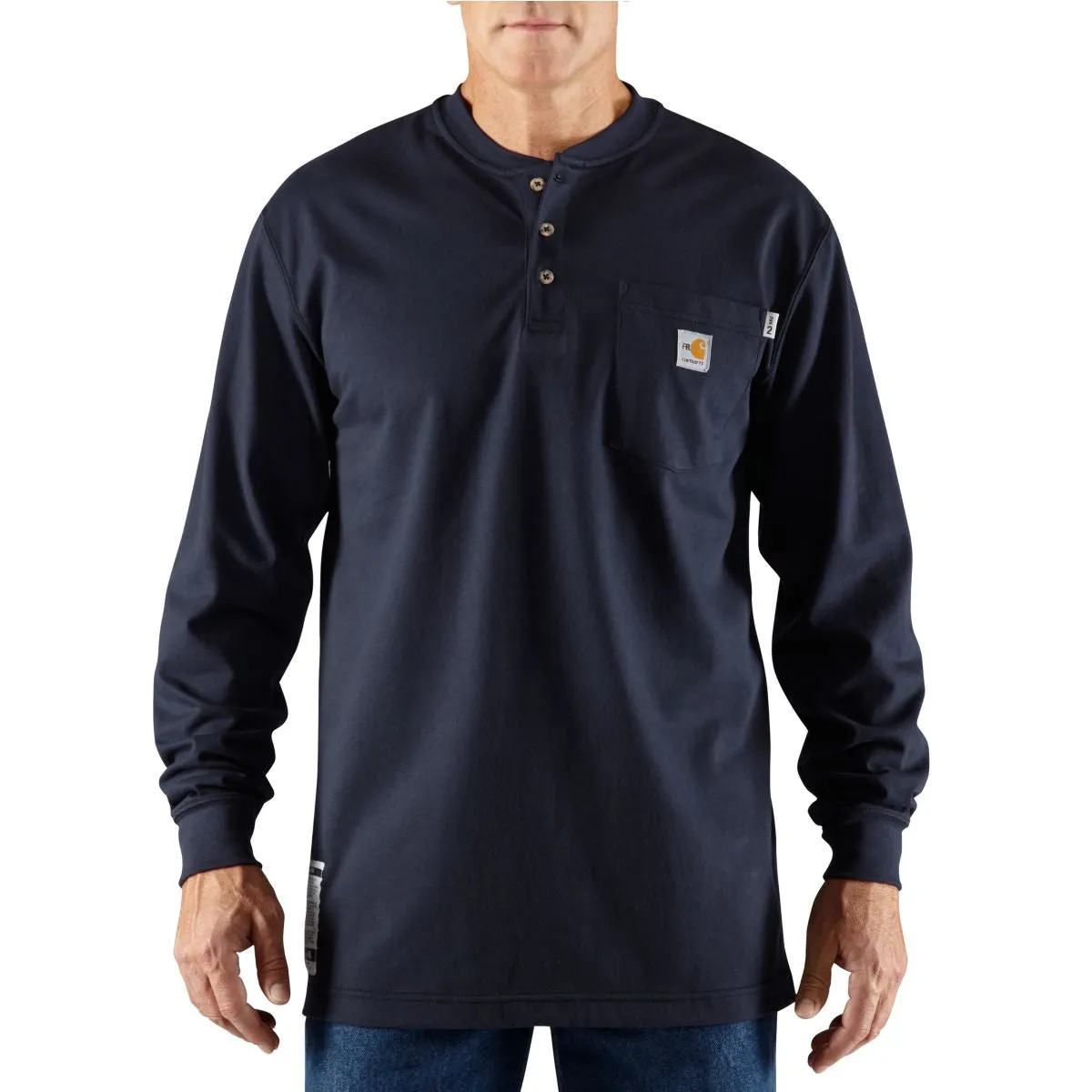 Carhartt Men's Dark Navy Flame-Resistant Carhartt Force Cotton L/S Henley