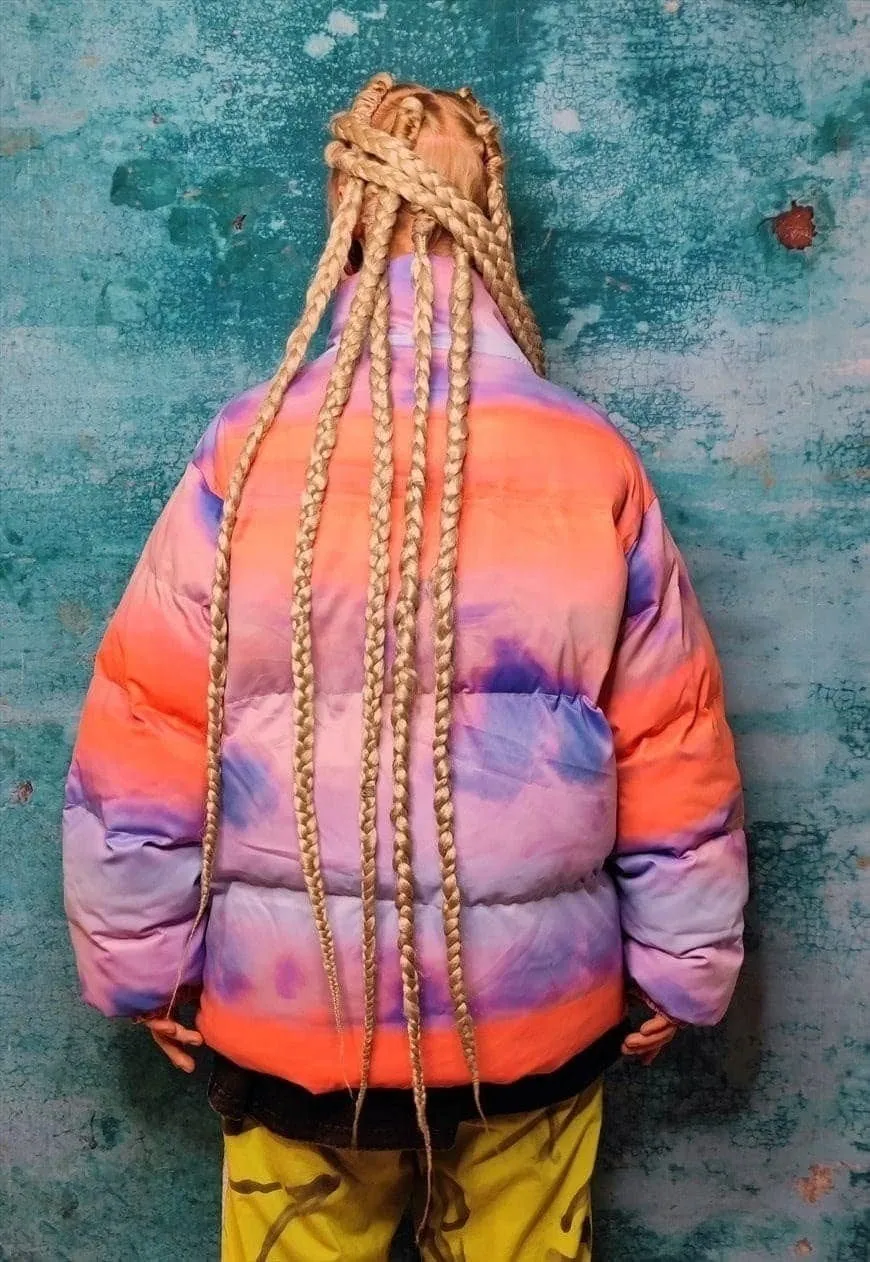 Clouds print bomber tie-dye rainbow sky jacket pastel pink
