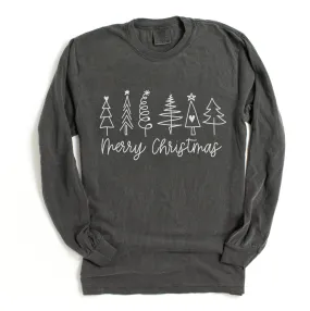 Comfort Colors Long Sleeved Pepper Merry Christmas Trees Tee-  Adult Size - Christmas Shirt