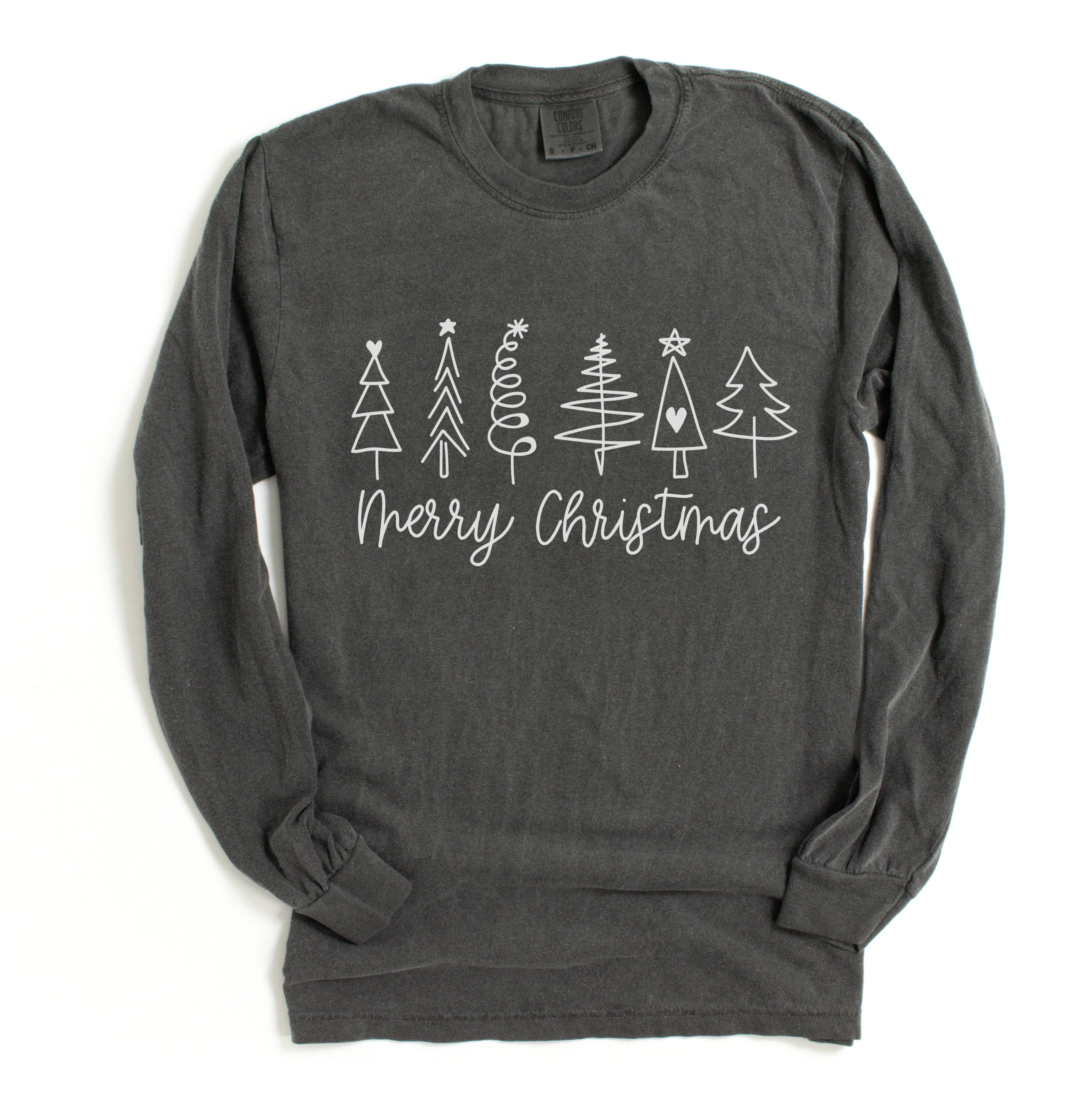 Comfort Colors Long Sleeved Pepper Merry Christmas Trees Tee-  Adult Size - Christmas Shirt