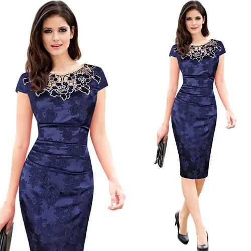 Dobby Fabric Hollow Out Embroidered Ruched Pencil Bodycon Evening  Party Dress