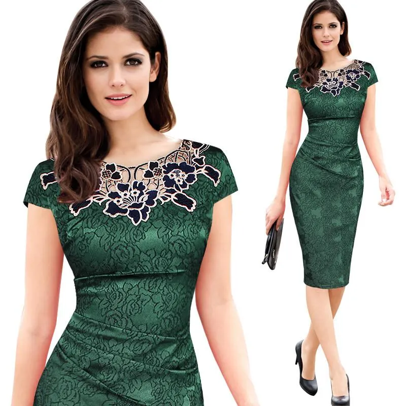 Dobby Fabric Hollow Out Embroidered Ruched Pencil Bodycon Evening  Party Dress