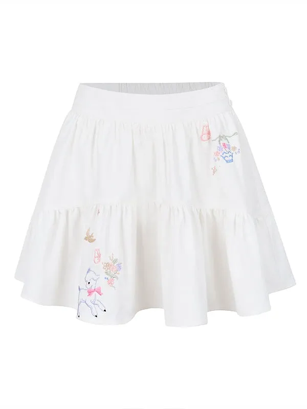 Embroidered Loose Short Shirt & Gather Skirt
