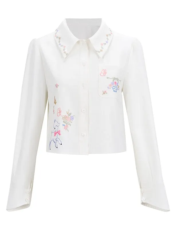Embroidered Loose Short Shirt & Gather Skirt