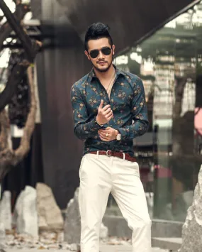 Flower Printed Long Sleeve Casual Shirts men TS0915