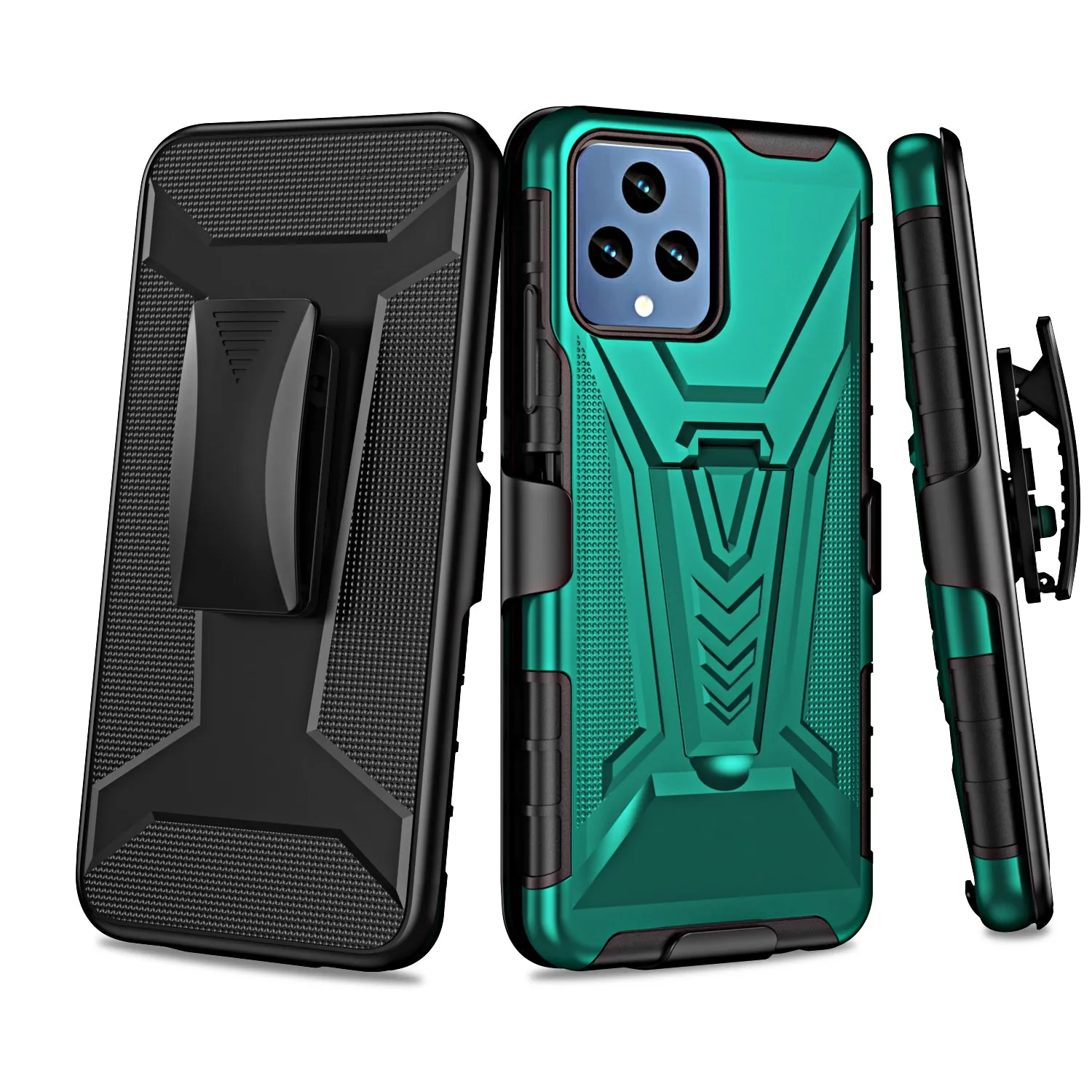 For T-Mobile REVVL 6 5G Case with Tempered Glass Screen Protector Heavy Duty Protective Phone Case,Built-in Kickstand Rugged Shockproof Protective Phone Case - Teal