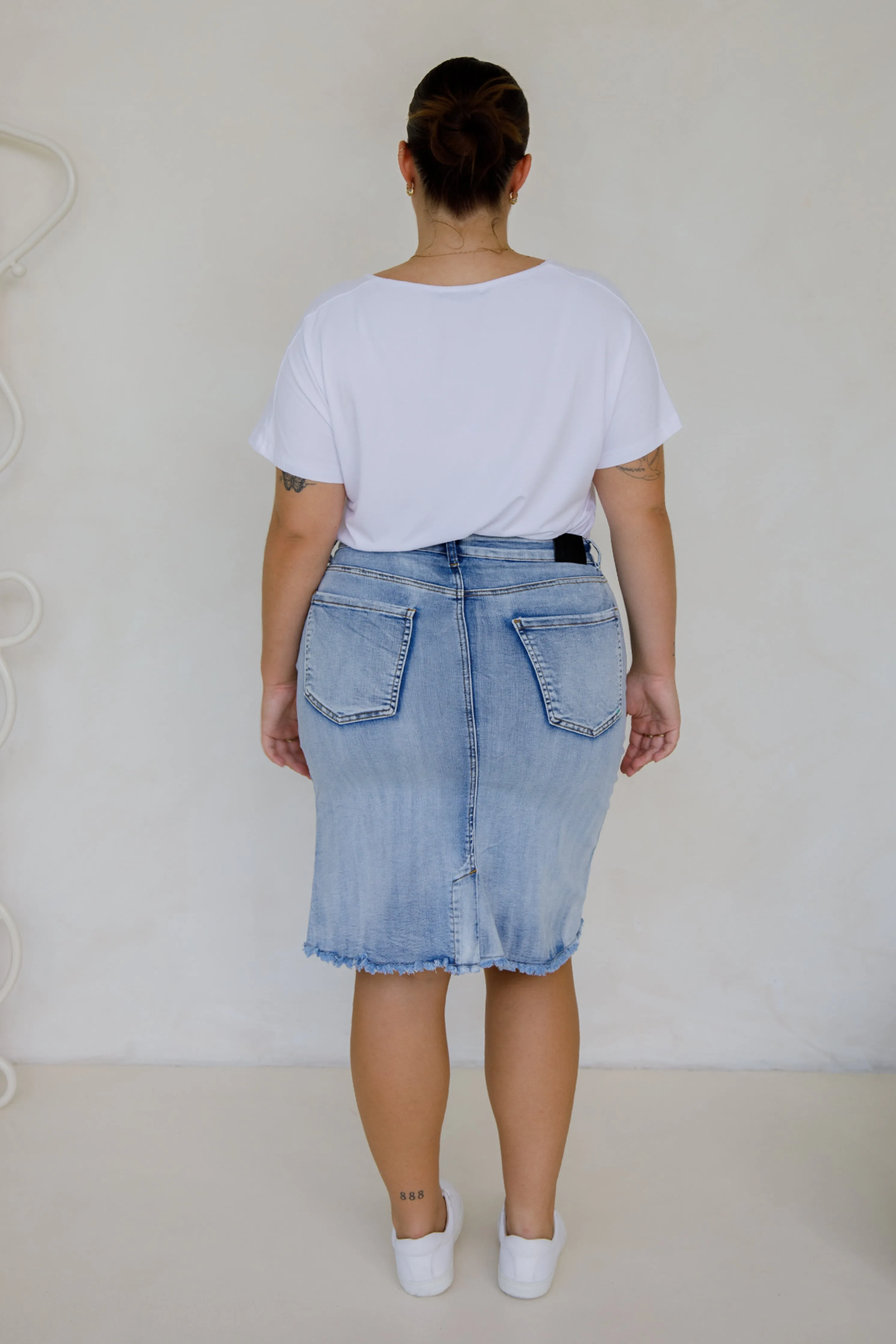 Frayed Denim Skirt | Light Denim