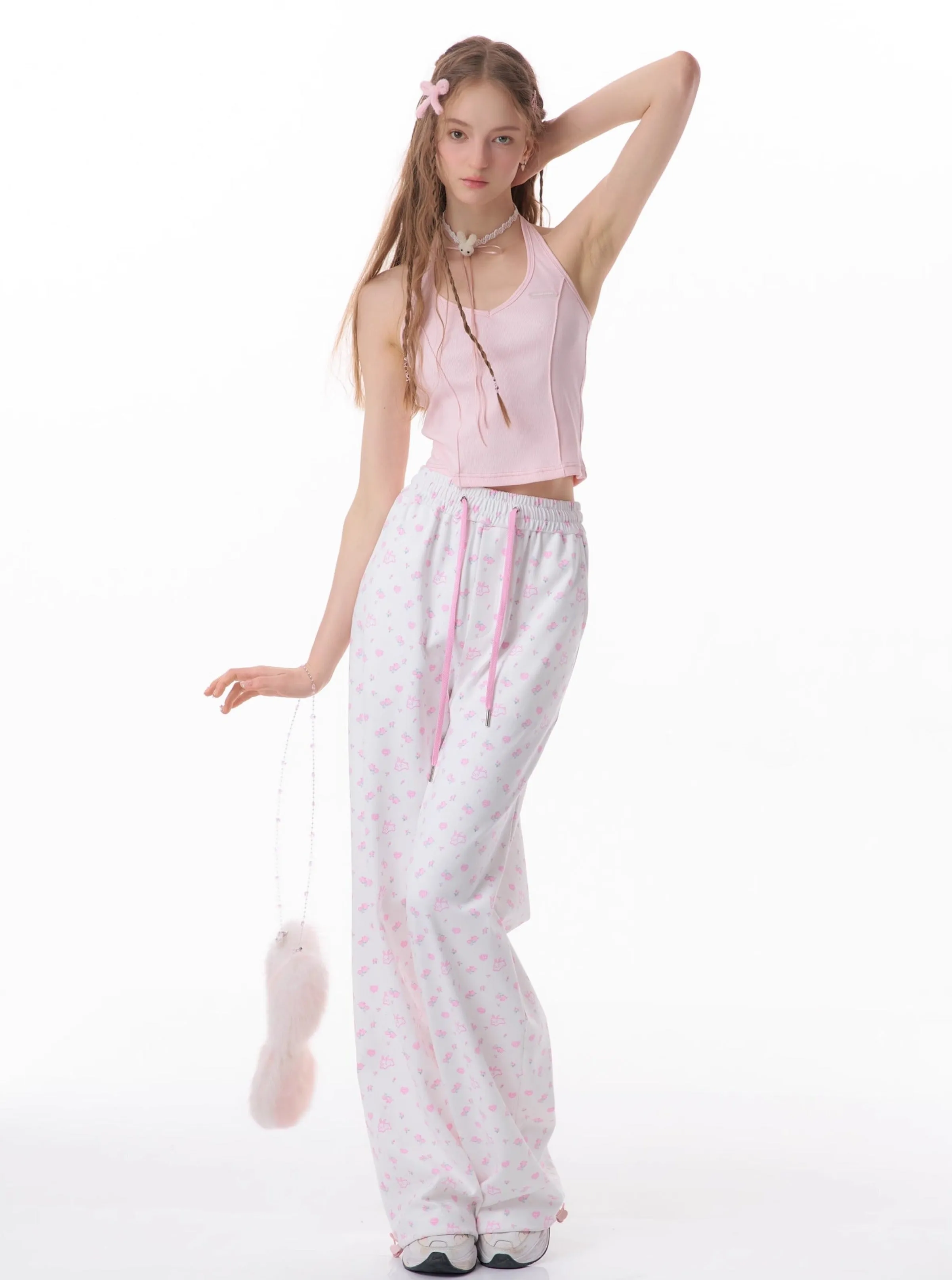High-Waist Floral Rabbit Pants