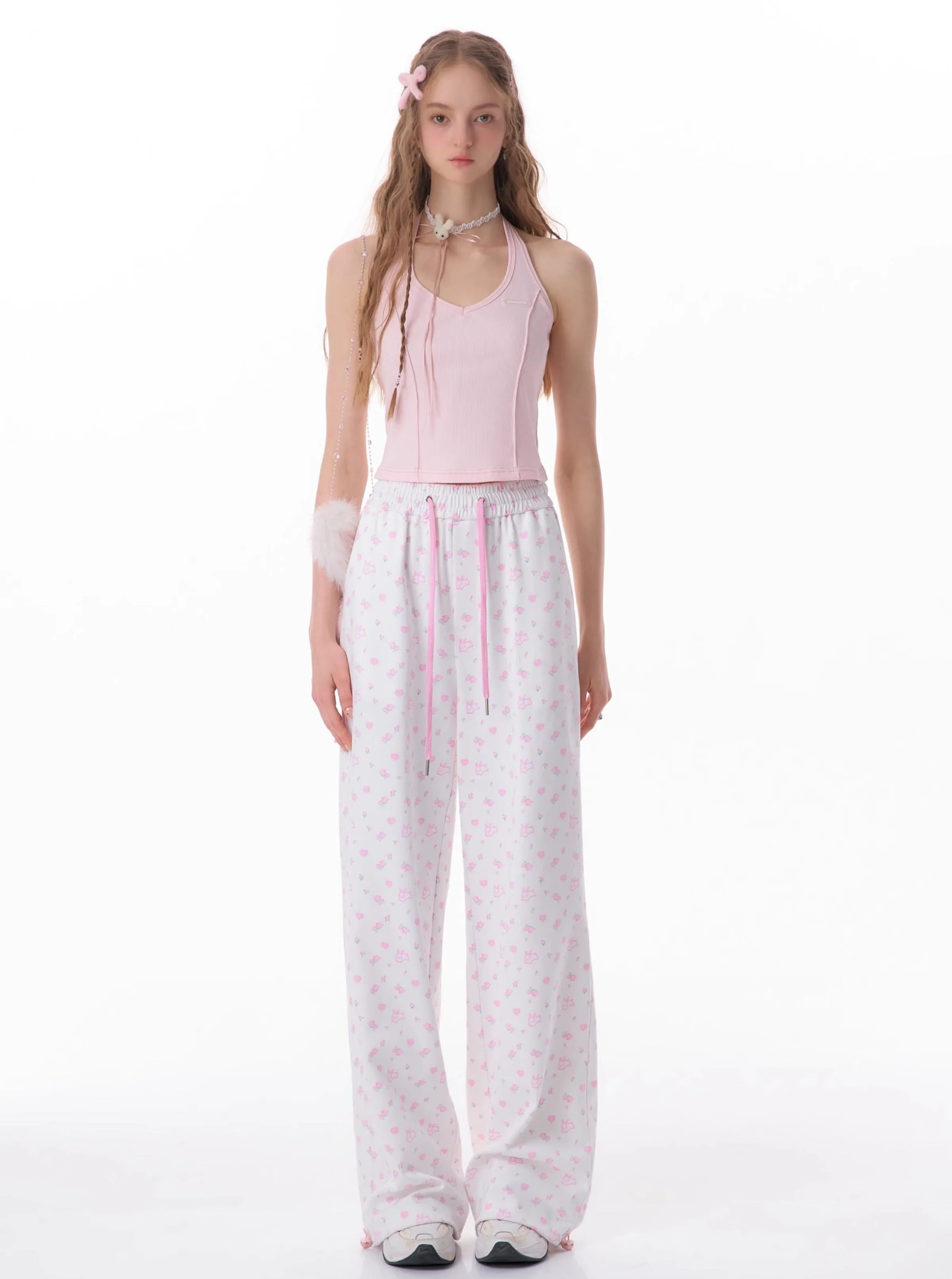 High-Waist Floral Rabbit Pants
