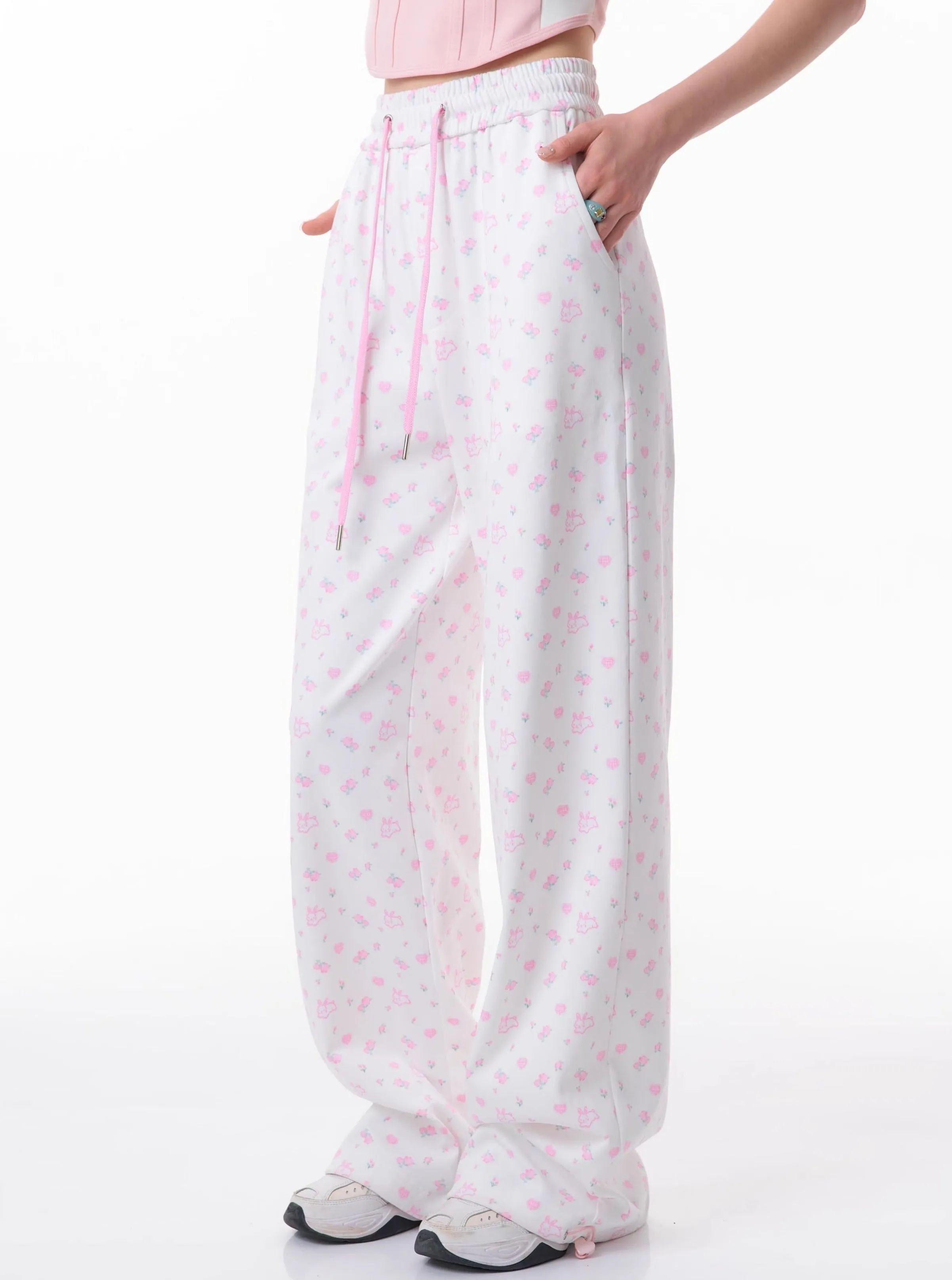 High-Waist Floral Rabbit Pants