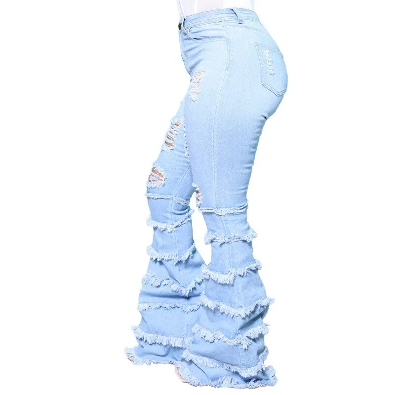 High Waist Stretch Ripped Denim Pants