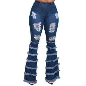 High Waist Stretch Ripped Denim Pants