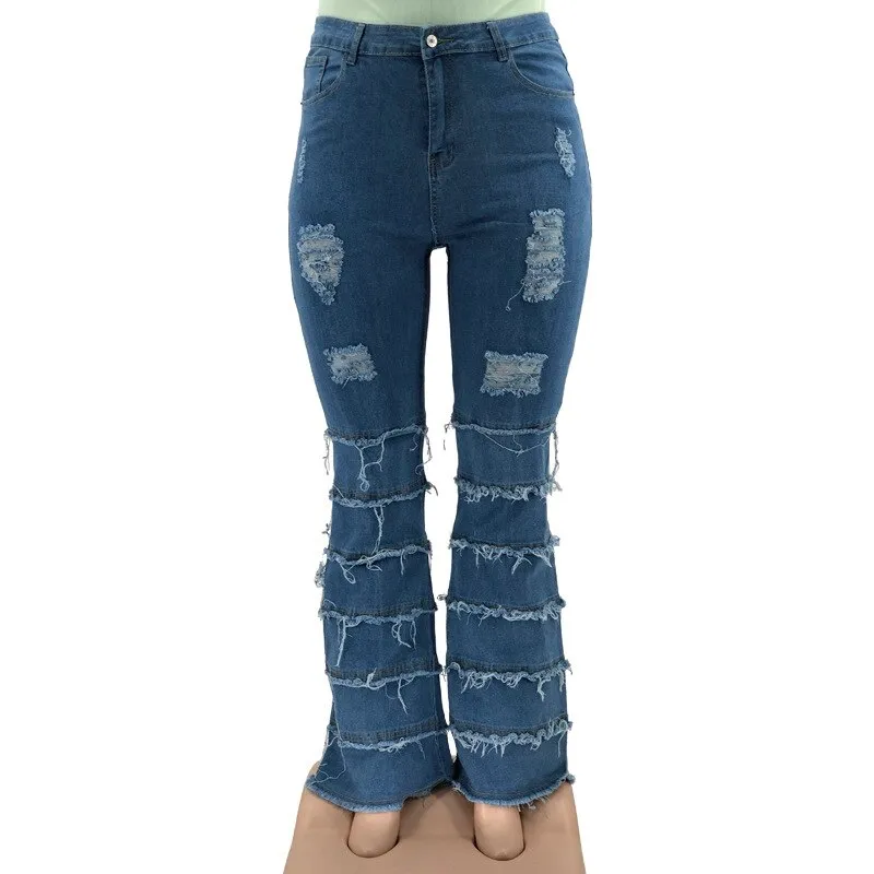High Waist Stretch Ripped Denim Pants