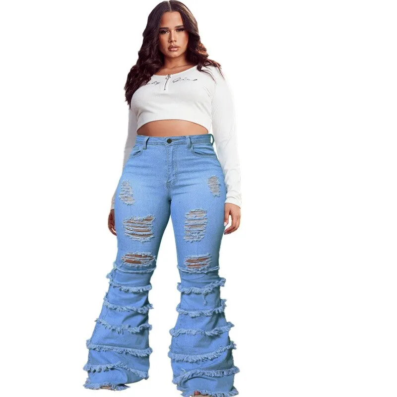 High Waist Stretch Ripped Denim Pants