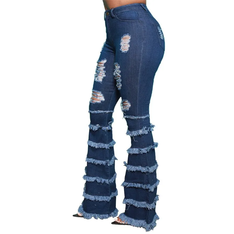 High Waist Stretch Ripped Denim Pants