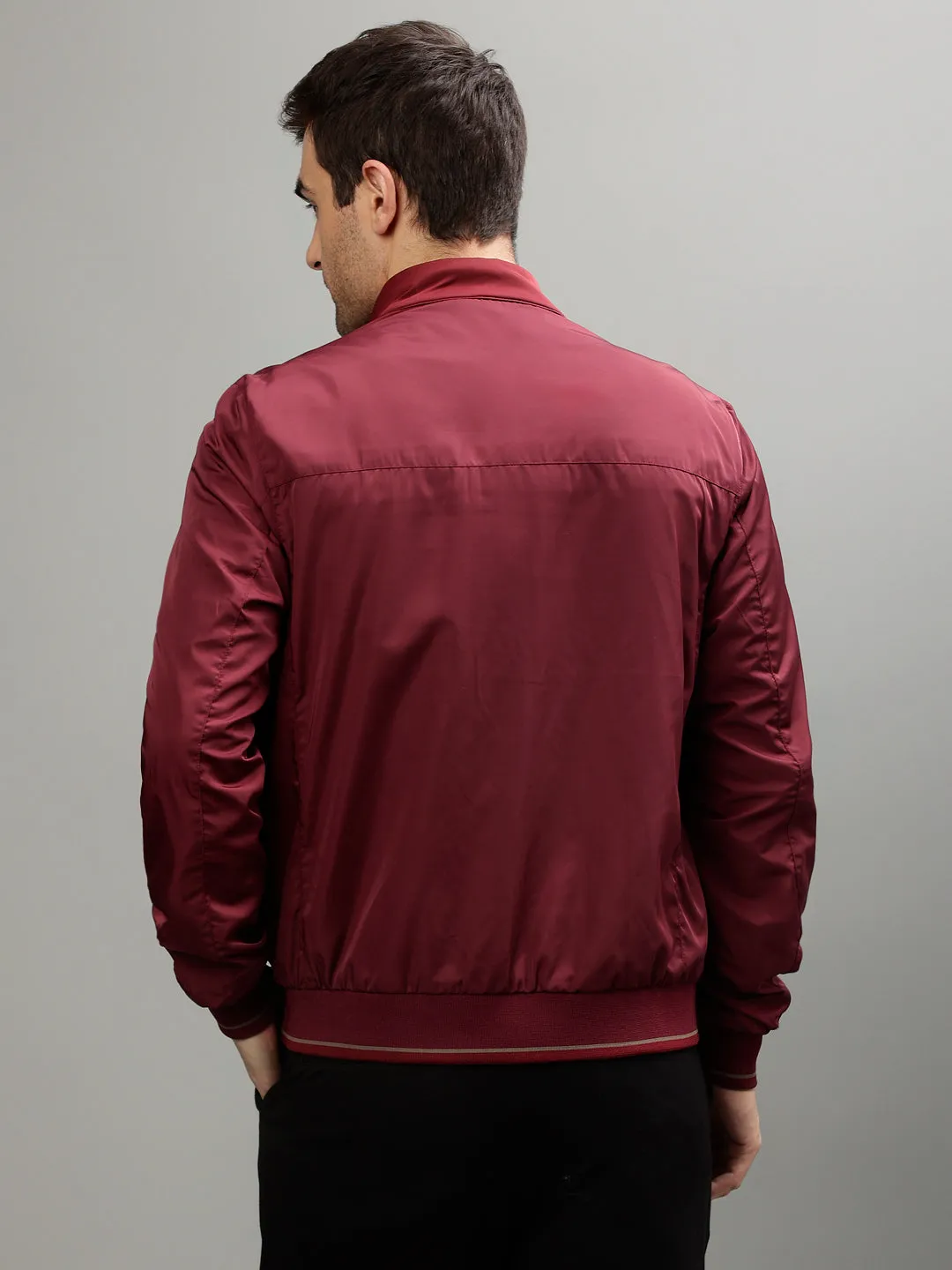 Iconic Men Multicolor Solid Stand Collar Full Sleeves Jacket
