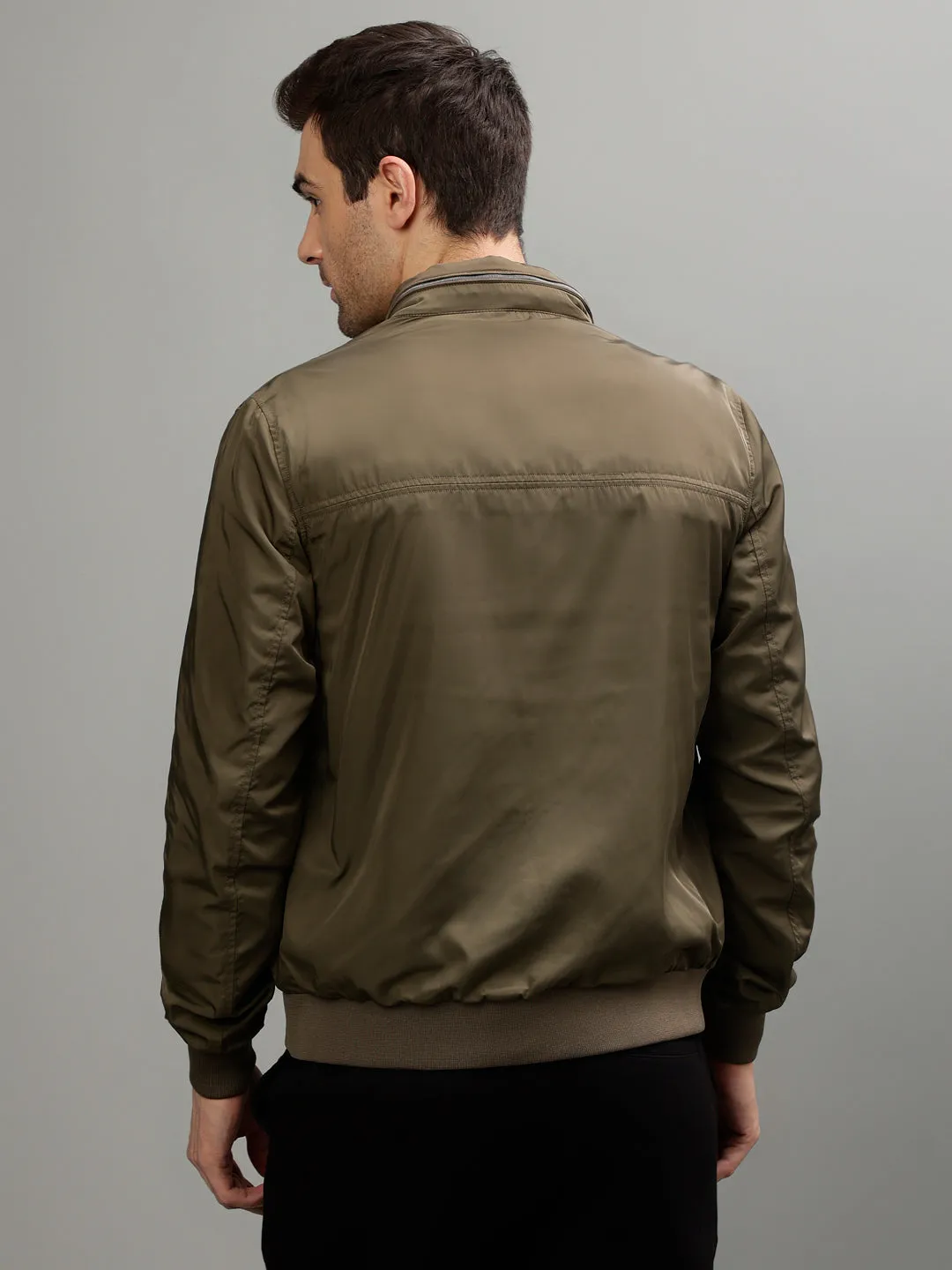 Iconic Men Multicolor Solid Stand Collar Full Sleeves Jacket