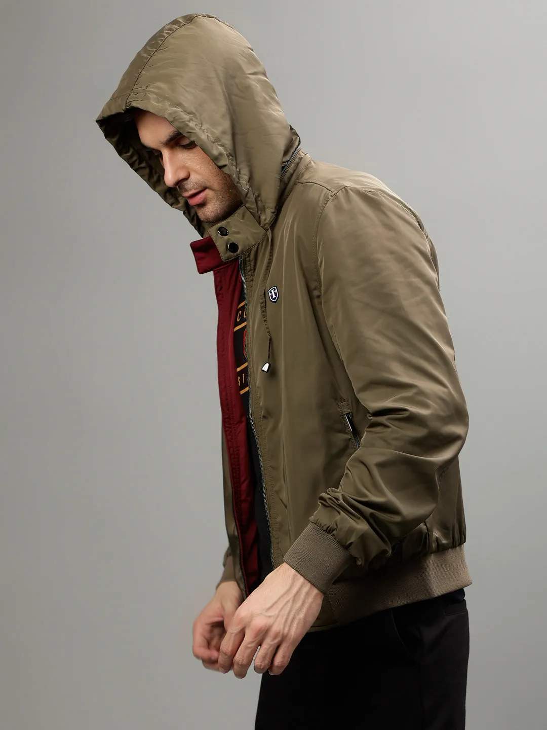 Iconic Men Multicolor Solid Stand Collar Full Sleeves Jacket