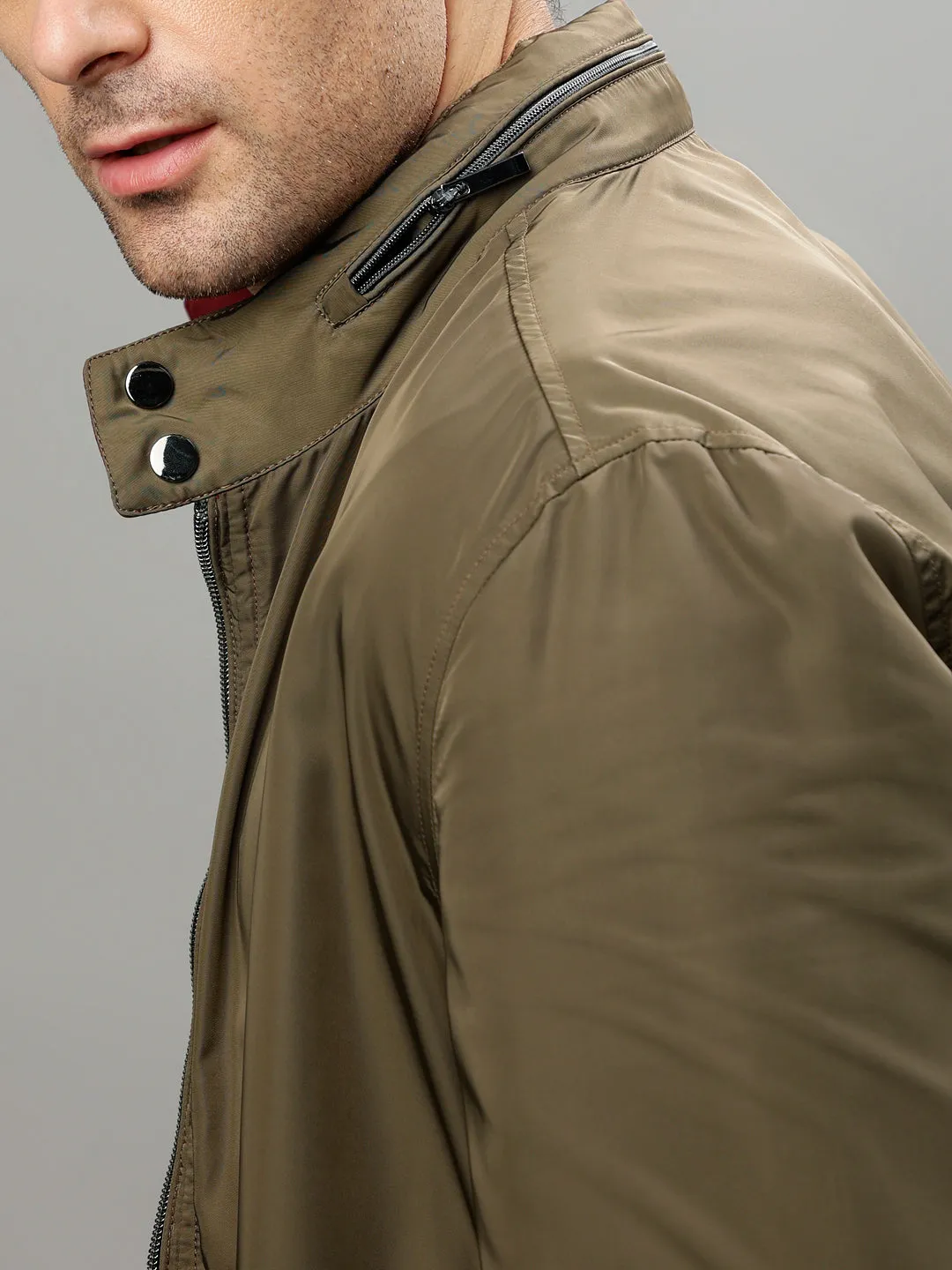 Iconic Men Multicolor Solid Stand Collar Full Sleeves Jacket