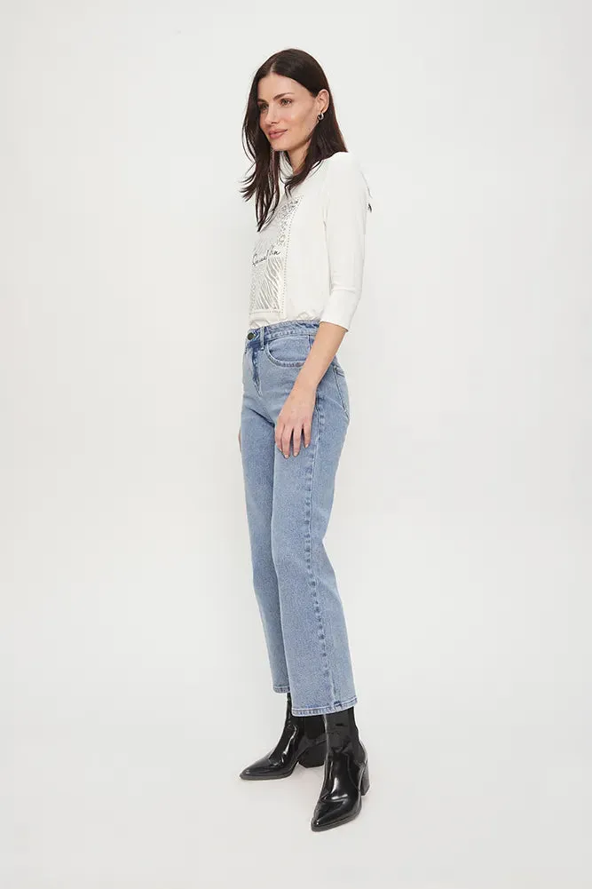 Jeans Mujer Crop Celeste