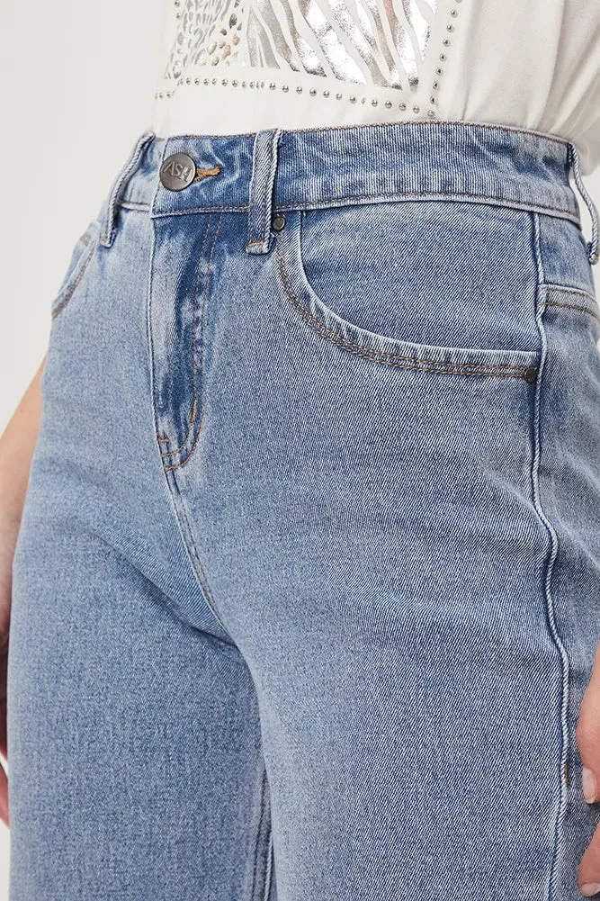 Jeans Mujer Crop Celeste