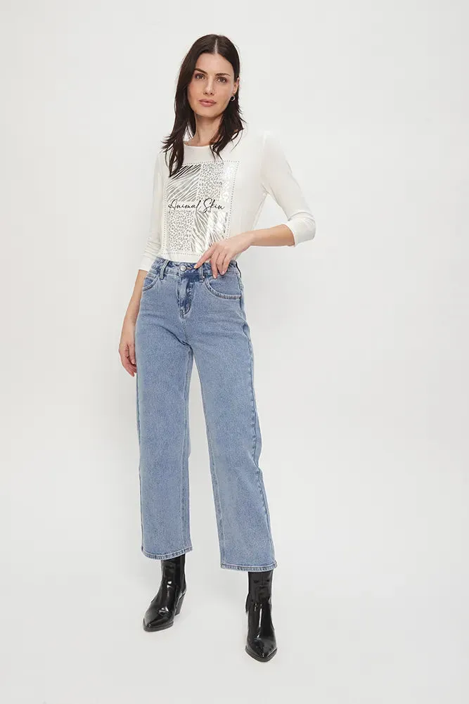 Jeans Mujer Crop Celeste