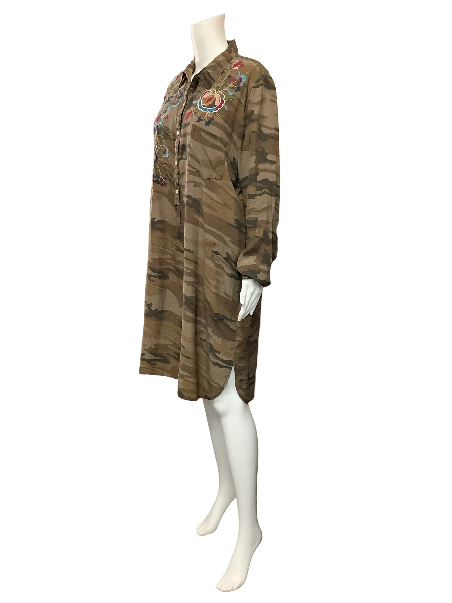 Johnny Was Workshop Tunic Dress Camo Floral Embroidery Silk Size: L