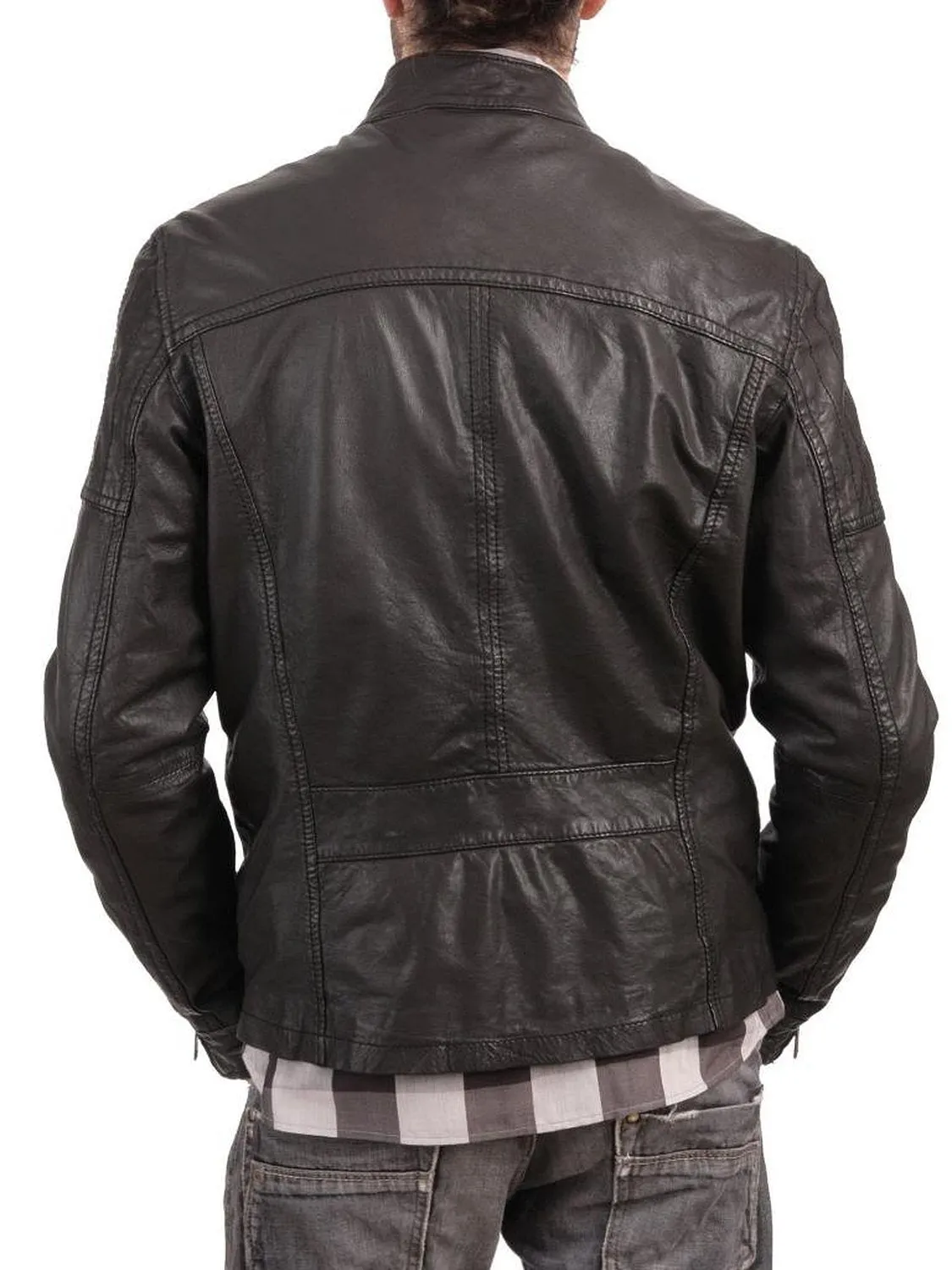 Leather Jackets Hub Mens Genuine Cowhide Leather Jacket (Black, Officer Jacket) - 1501608