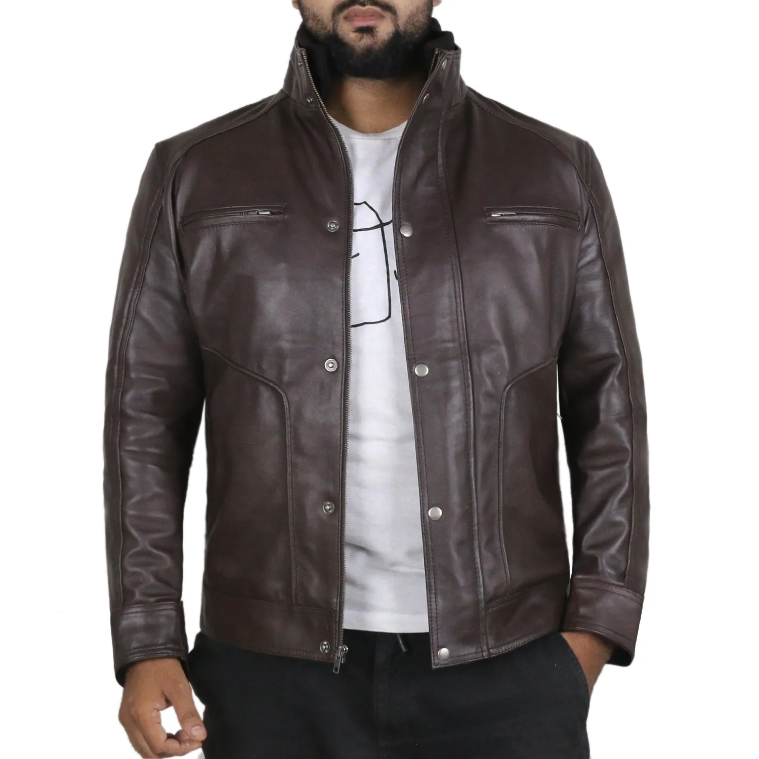 Leather Jackets Hub Mens Genuine Lambskin Leather Jacket (Black, Fencing Jacket) - 1501063