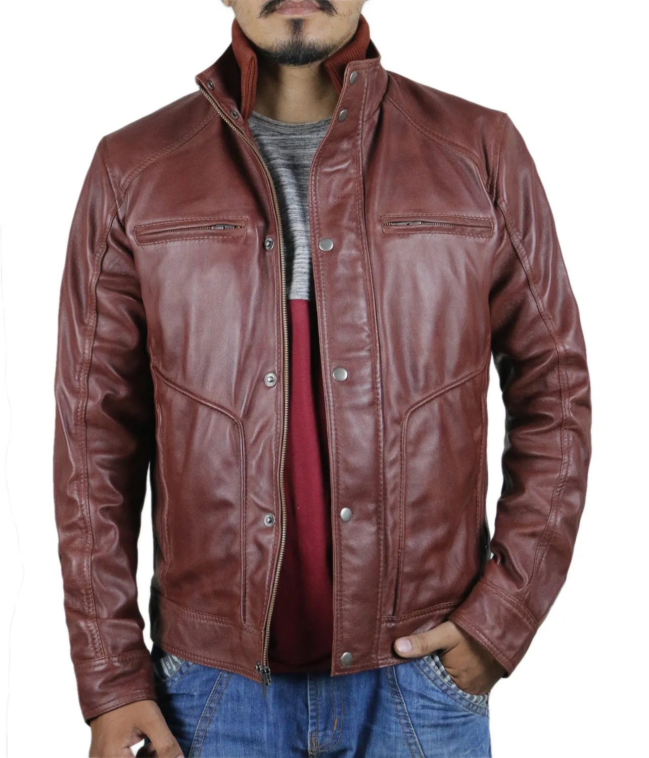 Leather Jackets Hub Mens Genuine Lambskin Leather Jacket (Black, Fencing Jacket) - 1501063