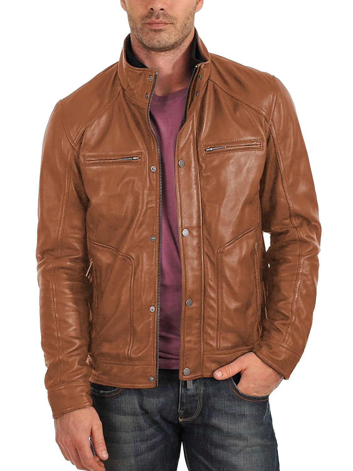 Leather Jackets Hub Mens Genuine Lambskin Leather Jacket (Black, Fencing Jacket) - 1501063