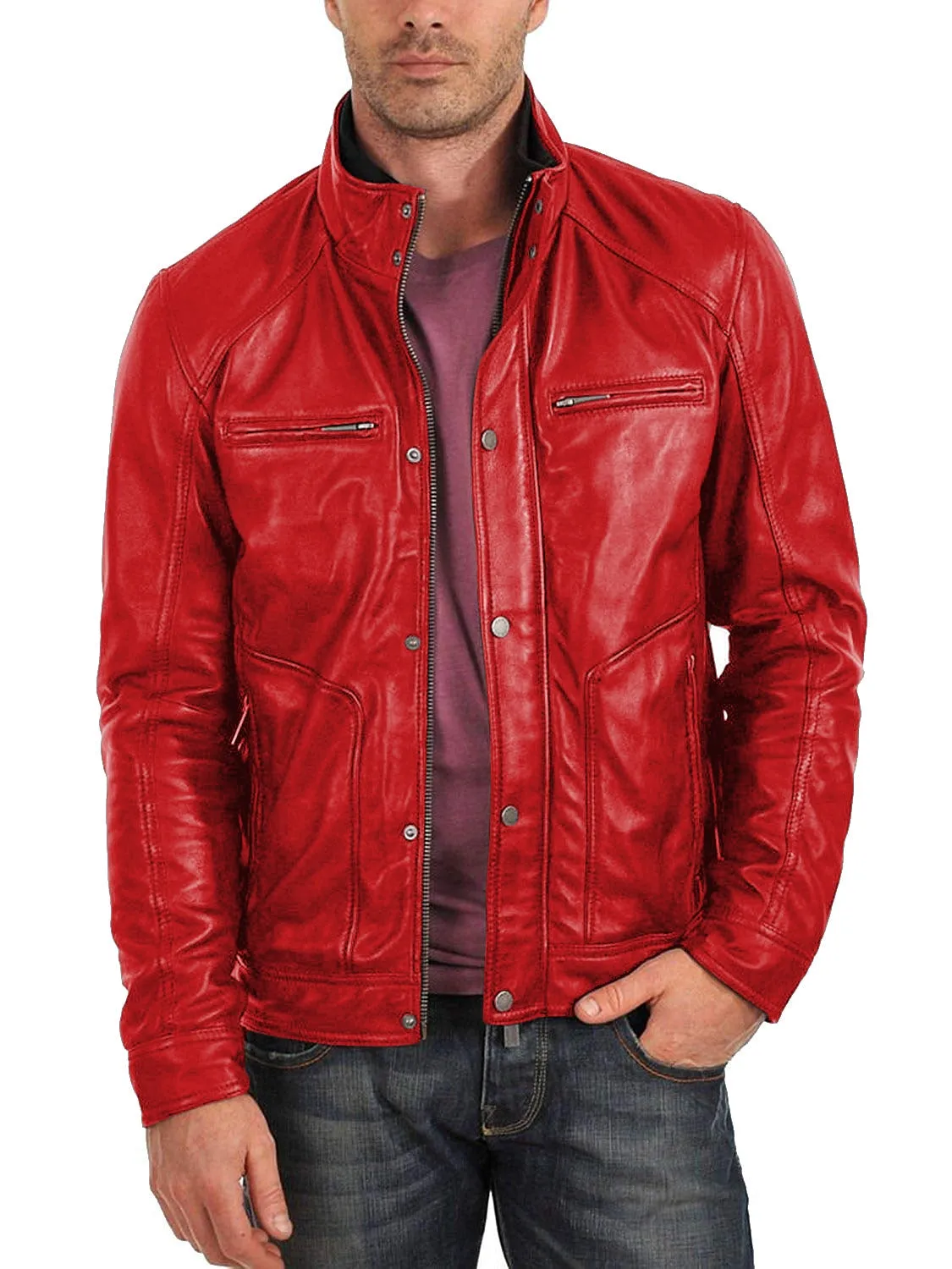 Leather Jackets Hub Mens Genuine Lambskin Leather Jacket (Black, Fencing Jacket) - 1501063