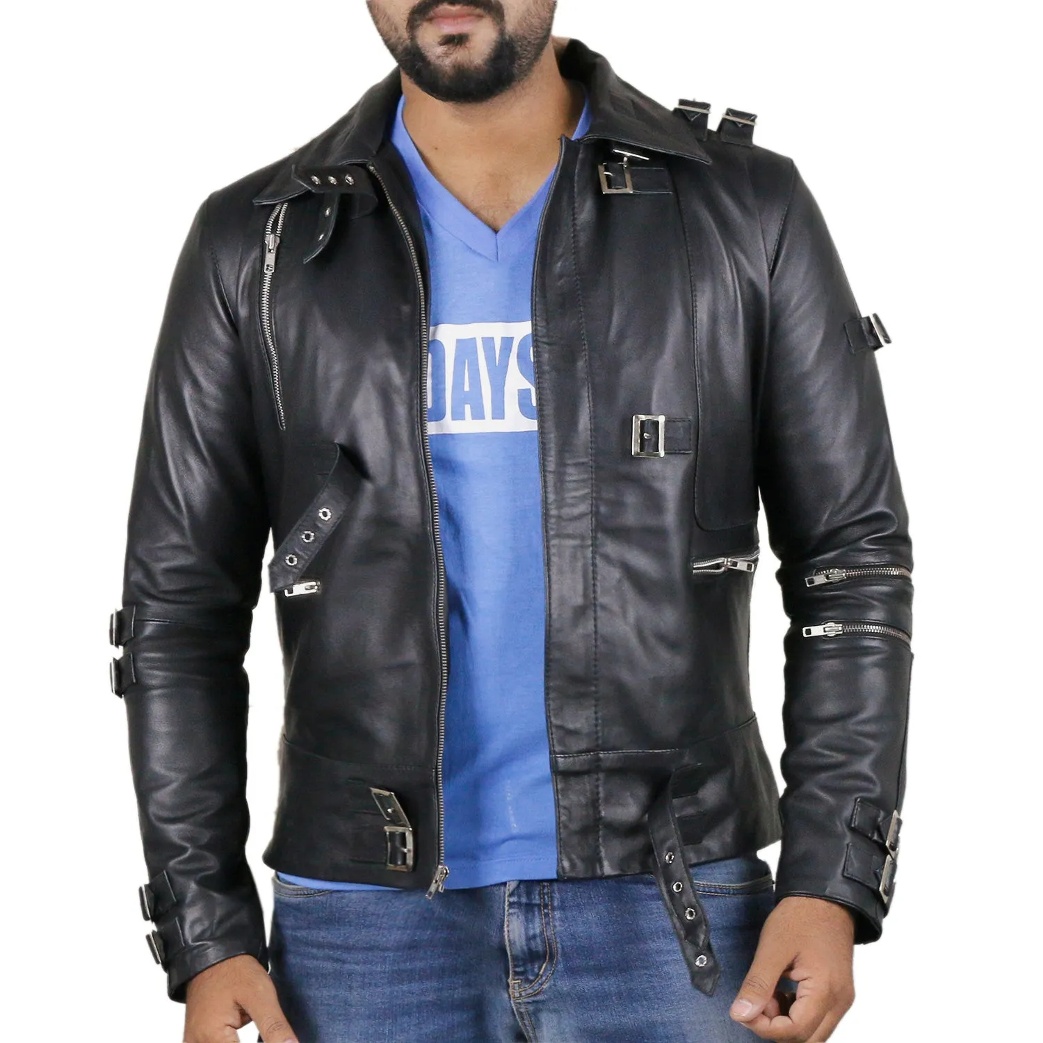 Leather Jackets Hub Mens Genuine Lambskin Leather Jacket (Black, Fencing Jacket) - 1501768