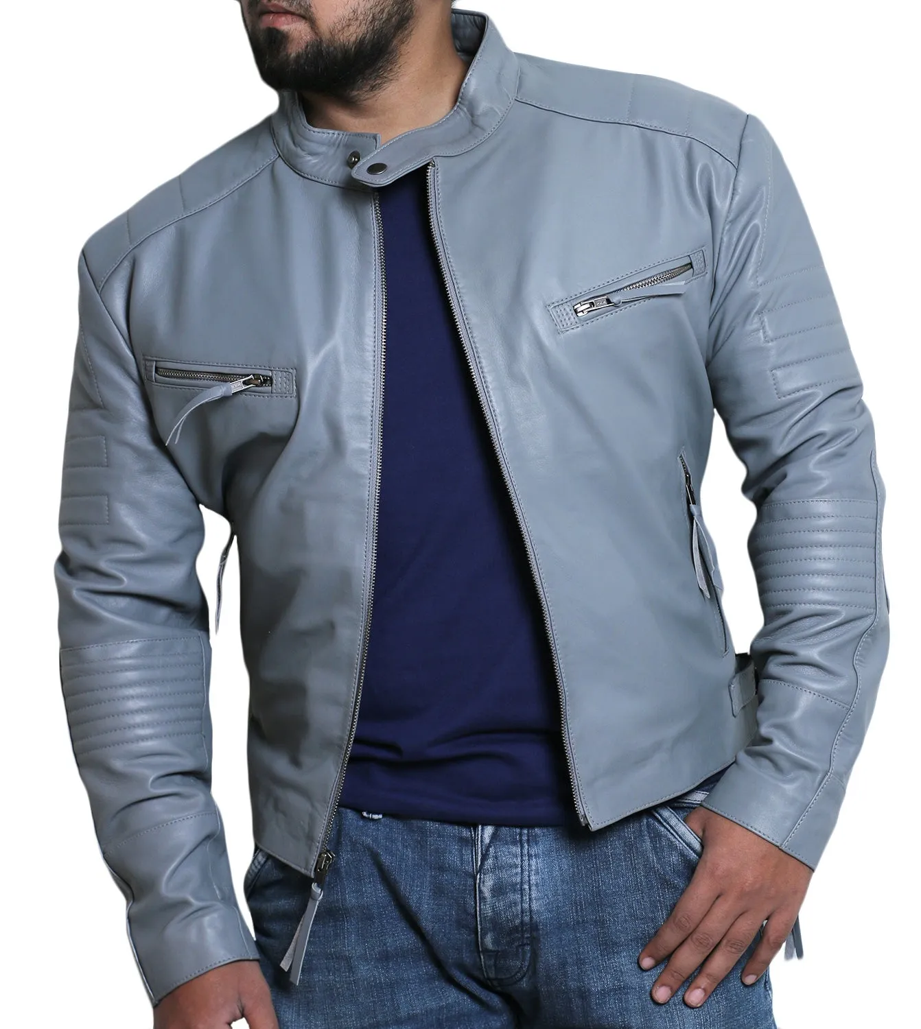 Leather Jackets Hub Mens Genuine Lambskin Leather Jacket (Black, Racer Jacket) - 1501025