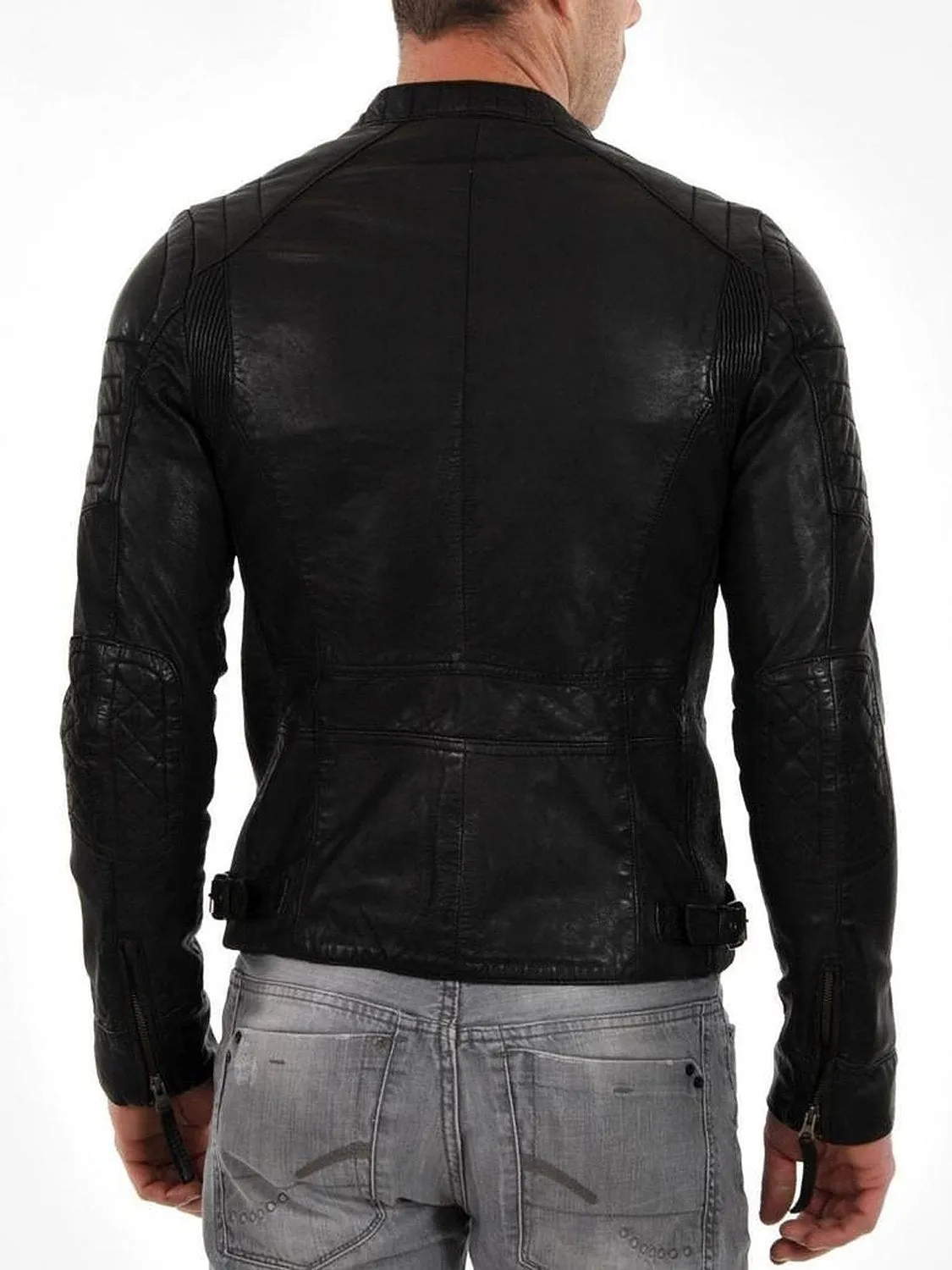 Leather Jackets Hub Mens Genuine Lambskin Leather Jacket (Black, Racer Jacket) - 1501025
