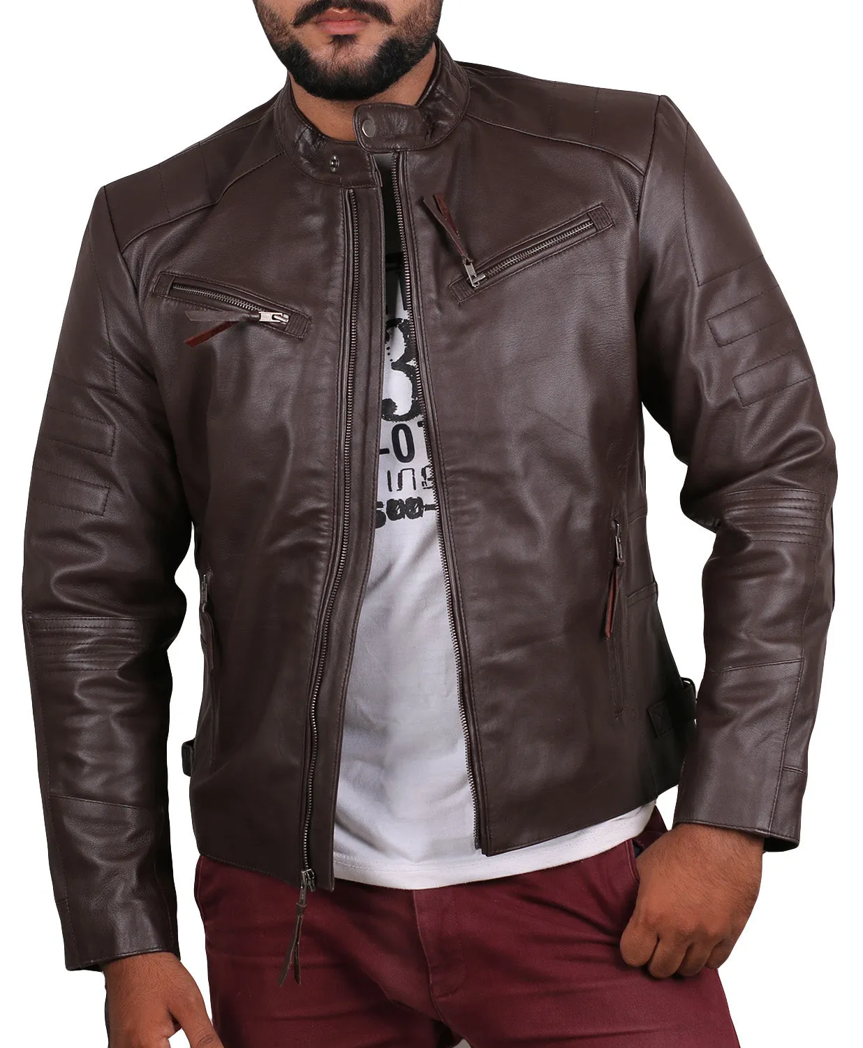 Leather Jackets Hub Mens Genuine Lambskin Leather Jacket (Black, Racer Jacket) - 1501025