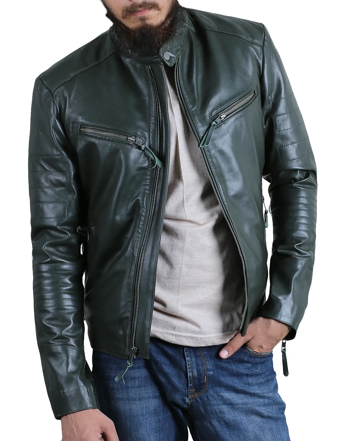 Leather Jackets Hub Mens Genuine Lambskin Leather Jacket (Black, Racer Jacket) - 1501025