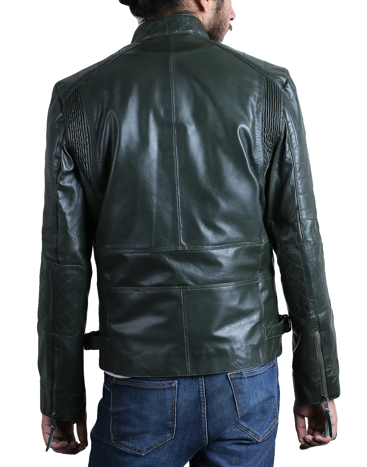 Leather Jackets Hub Mens Genuine Lambskin Leather Jacket (Black, Racer Jacket) - 1501025