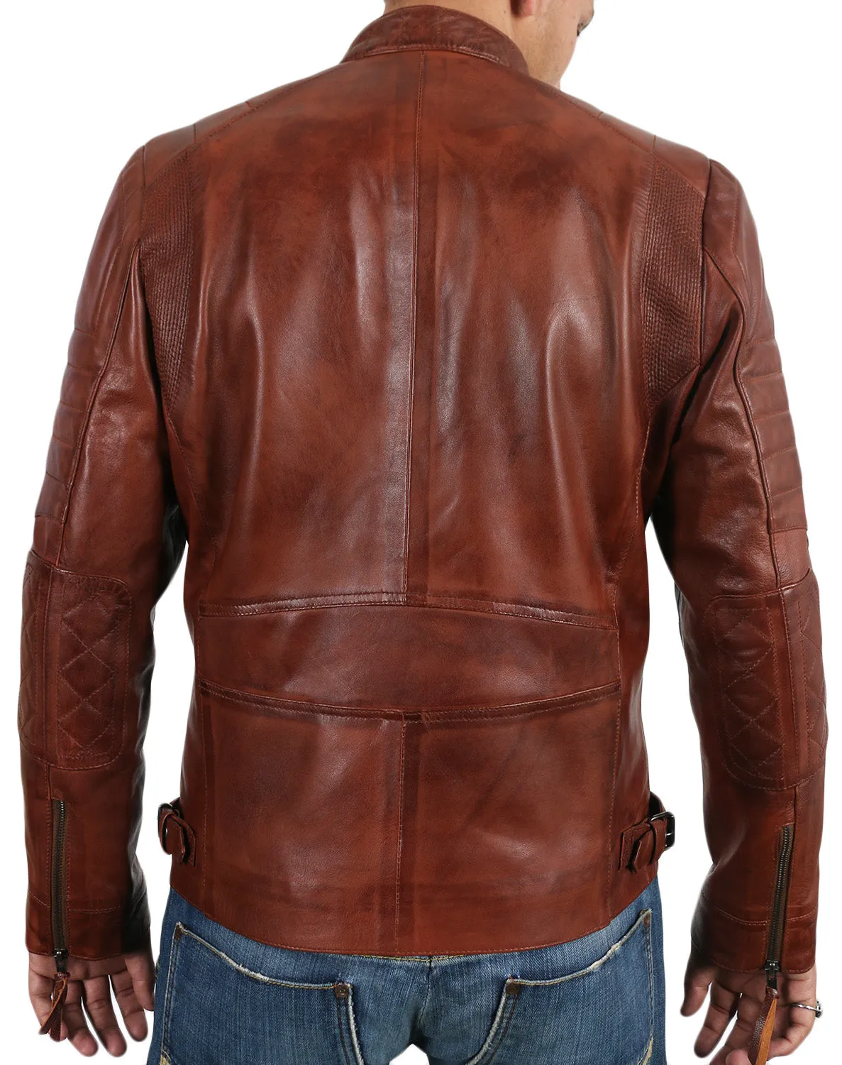 Leather Jackets Hub Mens Genuine Lambskin Leather Jacket (Black, Racer Jacket) - 1501025