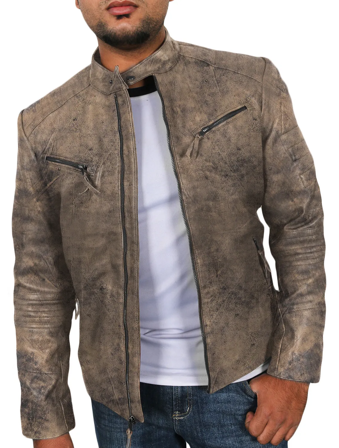 Leather Jackets Hub Mens Genuine Lambskin Leather Jacket (Black, Racer Jacket) - 1501025